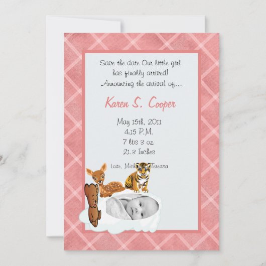 5x7 女の子 雲 フォト サークル 誕生日のお知らせ 招待状 (正面)