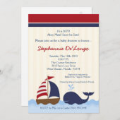 5x7 帆船クジラ 赤ちゃんシャワー 招待状 (正面/裏面)