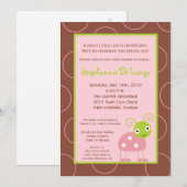 5x7 春季 粉色瓢虫婴儿淋浴邀请函 招待状 (正面/裏面)