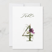 5x7 植物 花の数字の4、テーブル番号 招待状 (裏面)