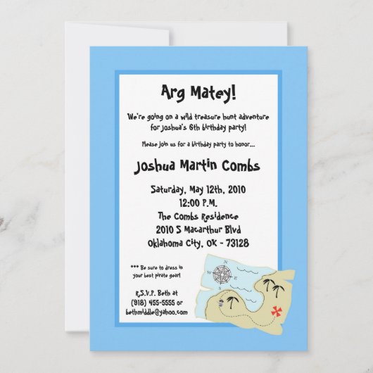 5x7 海賊の宝探し誕生日パーティー招待状 招待状 (正面)