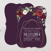 5x7 結婚式招待状 すもも 紫 ローズ ゴールド ジオメトリック 招待状 (正面/裏面)