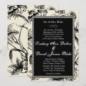 5x7 結婚式招待状 ブラック＆ホワイト フラワートゥーレ 招待状 (正面/裏面)