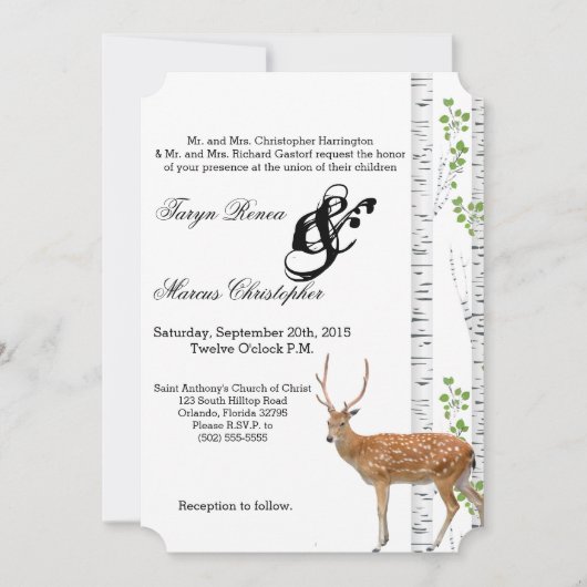 5x7 結婚式招待状 鹿 雌鹿 オス鹿 森の狩猟 招待状 (正面)
