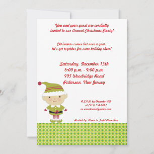 5x7 緑の冬のエルフのクリスマス招待状 招待状