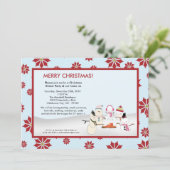 5x7 雪だるまファミリー 雪の嵐の中でのマシュマロ焚き火パーティー 誕生日パーティー招待状 招待状 (スタンド正面)