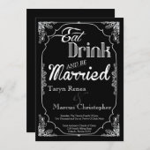 5x7 飲んで、結婚しよう 黒い結婚式の招待状 招待状 (正面/裏面)