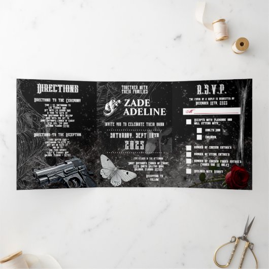 5x7 3倍結婚式招待状ハンティングアデライン座 三つ折りプログラム (内部)