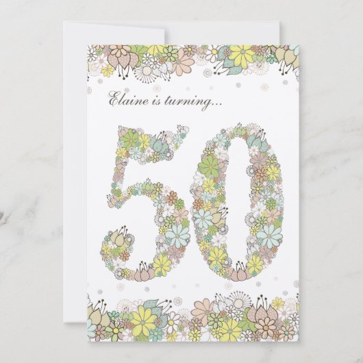 5x7 50歳誕生日パーティの自然開花招待状 招待状 (正面)