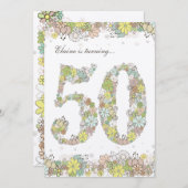 5x7 50歳誕生日パーティの自然開花招待状 招待状 (正面/裏面)