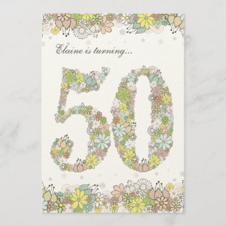 5x7 50歳誕生日パーティの自然開花招待状 招待状