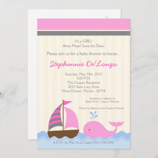 5x7 AhoyNutical鯨船ベビーシャワー招待状 招待状 (正面/裏面)