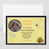 5x7 Bee Happy *写真*誕生日招待状カード 招待状 (正面/裏面)