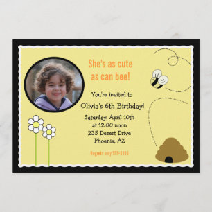 5x7 Bee Happy *写真*誕生日招待状カード 招待状