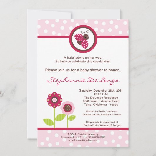 5x7 Berry Garden Lady Bug Baby Shower招待状 招待状 (正面)