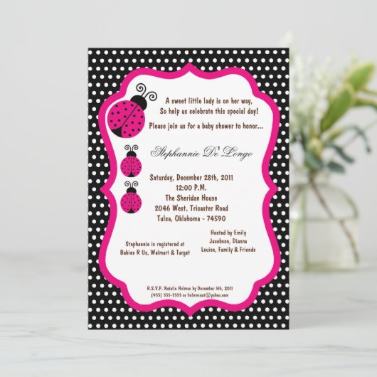 5x7 Black Lady Bug Baby Shawer招待状 招待状 (スタンド正面)