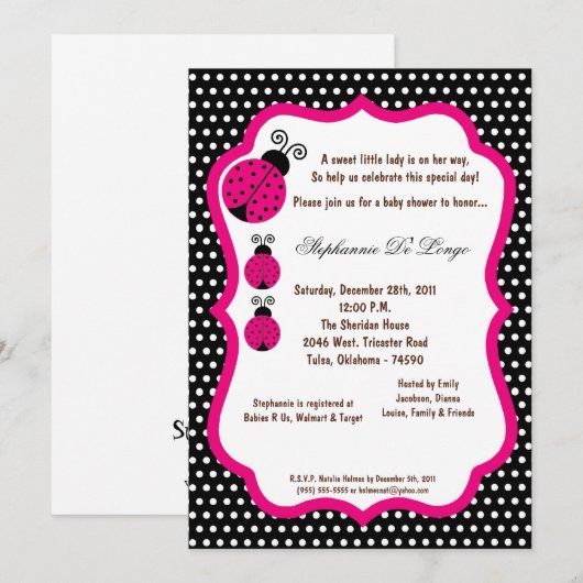 5x7 Black Lady Bug Baby Shawer招待状 招待状 (正面/裏面)