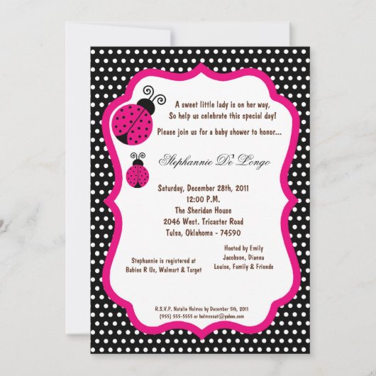 5x7 Black Lady Bug Baby Shawer招待状 招待状 (正面)
