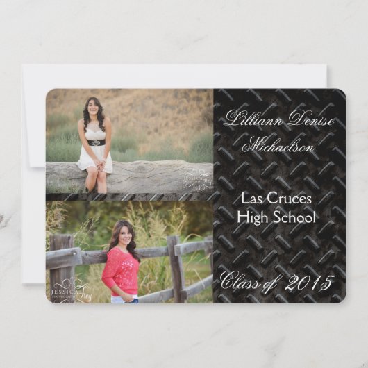 5x7 Black Steel Metal Aluminumシニアアナウンス 案内状 (正面)