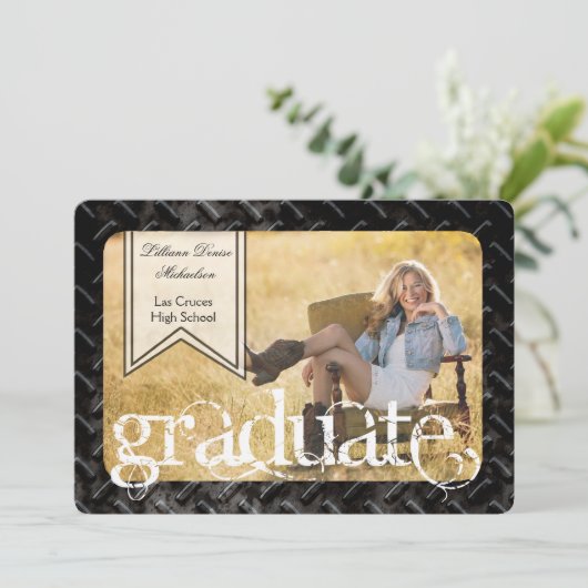 5x7 Black Steel Metal Aluminumシニアアナウンス 案内状 (スタンド正面)