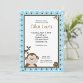 5x7 Blue Bambinoモンキーベビーシャワー招待状 招待状 (スタンド正面)