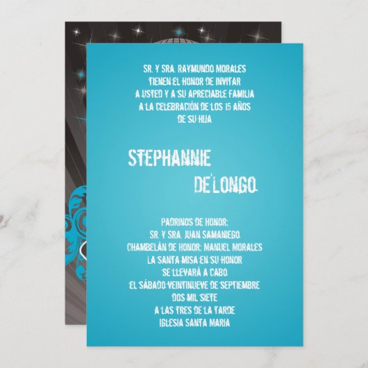 5x7 Blue DJスピンターンテーブルキンセアニェラ招待状 招待状 (正面/裏面)