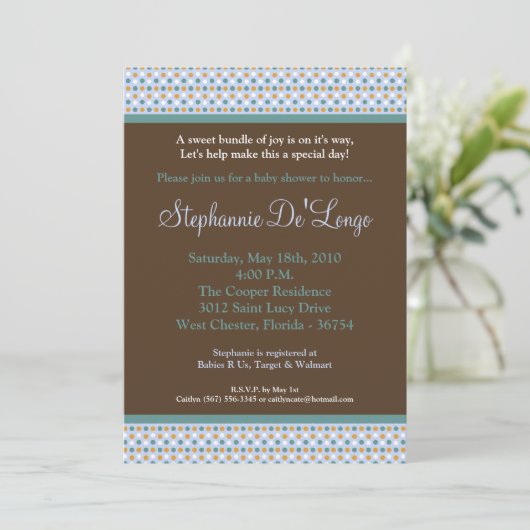 5x7 Blue Sweetheat水玉模様ベビーシャワー招待状 招待状 (スタンド正面)