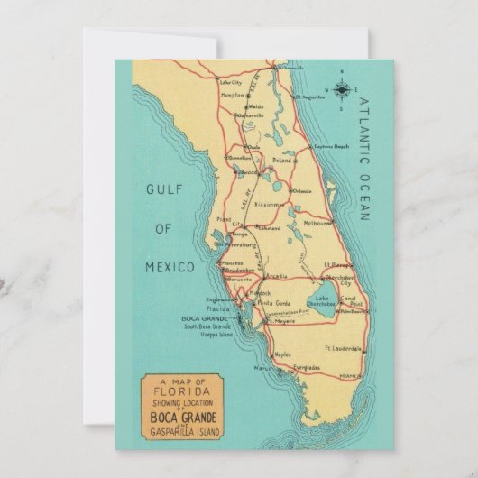 5x7  Boca Grande Useppa Island Florida Map  カード (正面)