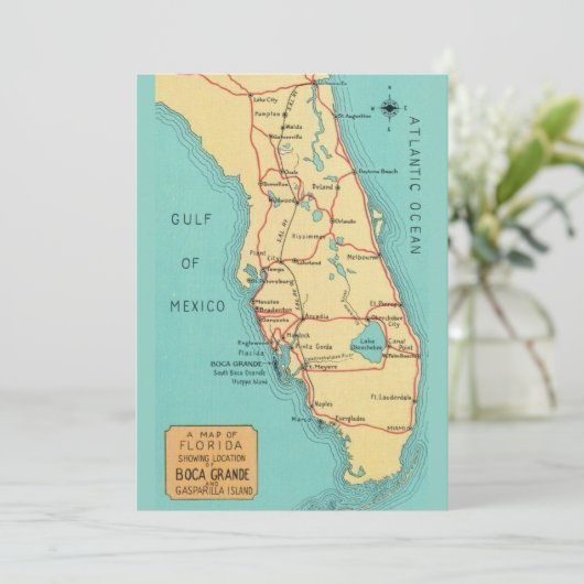 5x7  Boca Grande Useppa Island Florida Map  カード (スタンド正面)