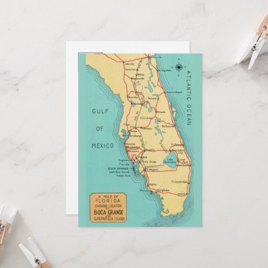 5x7  Boca Grande Useppa Island Florida Map  カード (正面/裏面インサイチュ)
