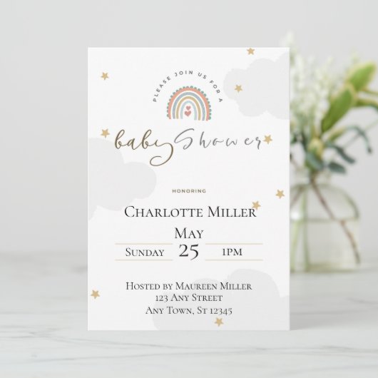 5x7 Boho Rainbow Baby Shower Invitation 招待状 (スタンド正面)