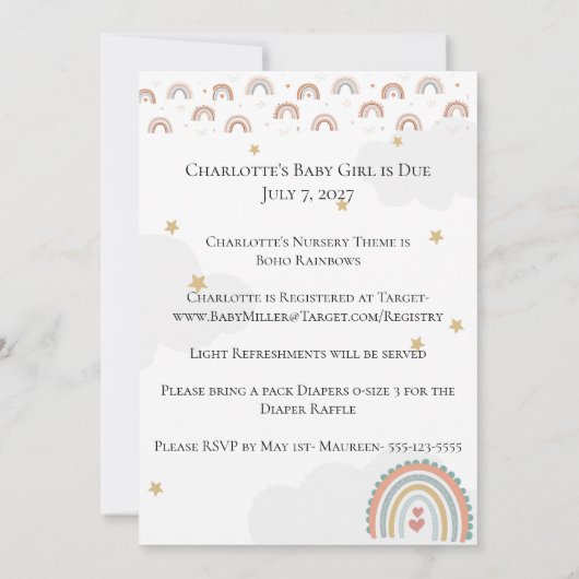 5x7 Boho Rainbow Baby Shower Invitation 招待状 (裏面)