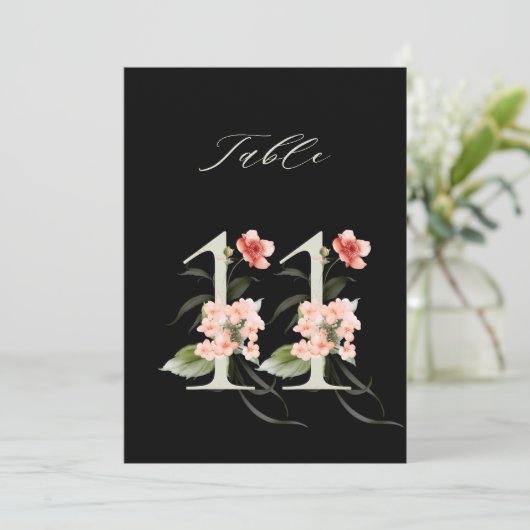 5x7 Botanical Floral Number 11, Black Table Number 招待状 (スタンド正面)