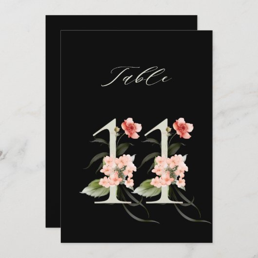 5x7 Botanical Floral Number 11, Black Table Number 招待状 (正面/裏面)