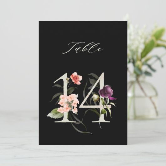 5x7 Botanical Floral Number 14, Black Table Number 招待状 (スタンド正面)