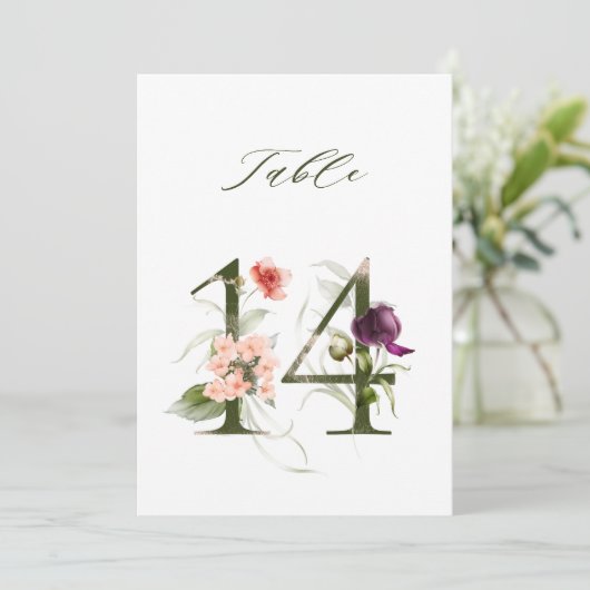 5x7 Botanical Floral Number 14, Table Number 招待状 (スタンド正面)