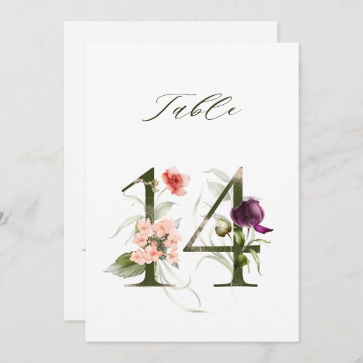 5x7 Botanical Floral Number 14, Table Number 招待状 (正面/裏面)