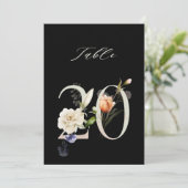 5x7 Botanical Floral Number 20, Black Table Number 招待状 (スタンド正面)