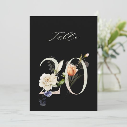 5x7 Botanical Floral Number 20, Black Table Number 招待状 (スタンド正面)
