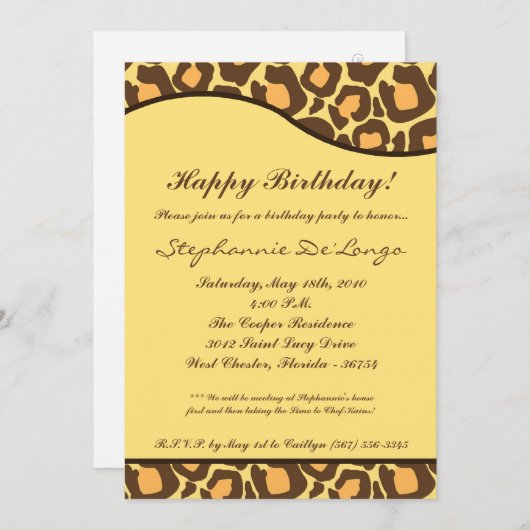 5x7 Brown Leopard Print誕生日パーティーへの招待 招待状 (正面/裏面)