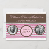 5x7 Brown Pink水玉模様写真シニアアナウンスメント 案内状 (正面)