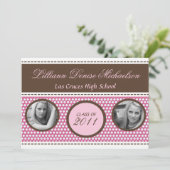 5x7 Brown Pink水玉模様写真シニアアナウンスメント 案内状 (スタンド正面)