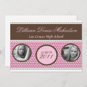 5x7 Brown Pink水玉模様写真シニアアナウンスメント 案内状 (正面/裏面)