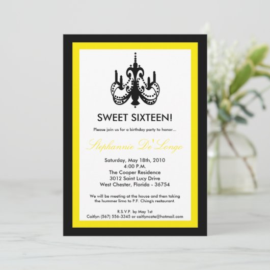 5x7 Chandelierイエロー16誕生日招待状 招待状 (スタンド正面)
