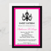 5x7 Chandelierホットピンク16誕生日招待状 招待状 (正面/裏面)