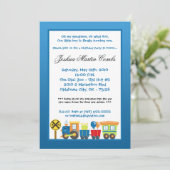 5x7 Choo Chooの列車の青い誕生日のパーティの招待状 招待状 (スタンド正面)