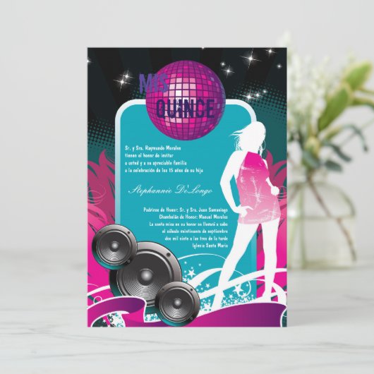 5x7 DJダンスパーティーガールキンセアニェラ招待状 招待状 (スタンド正面)