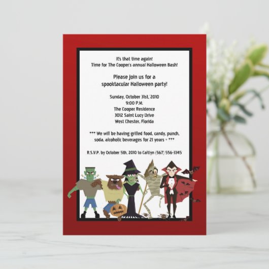 5x7 DraculaMonsterハロウィーンBashパーティの招待状 招待状 (スタンド正面)