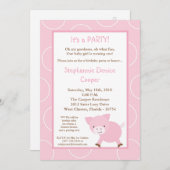 5x7 Farm Animal Pink Pig Birthday Partyの招待 招待状 (正面/裏面)