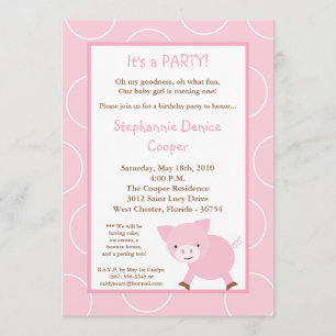 5x7 Farm Animal Pink Pig Birthday Partyの招待 招待状